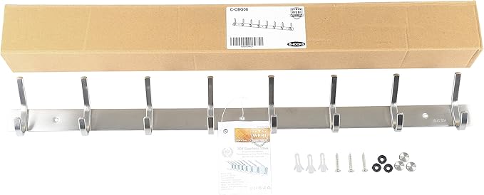 WEBI Heavy Duty SUS 304 Coat Bath Towel Hook Hanger Rail Bar with 8 Hooks,Brushed Finish,for Bedroom,Foyers,Hallways Home Office Storage Organization, C-CBG08