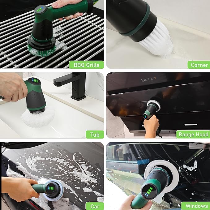 DAESUNG Electric Spin Scrubber, Electric Bathroom Scrubber with 6 Replacement Heads Electric Cleaning Brush, Shower Scrubber for Cleaning Bathtub, Car, Window, Floor, Stove, Tile