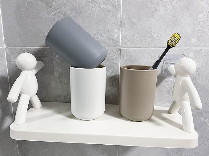 Round Plastic Toothbrush Cups, Couples Toothbrush Cups, Creative Household Toothbrush Cups, Simple wash Cups and mouthwash Cups. (White & Grey)