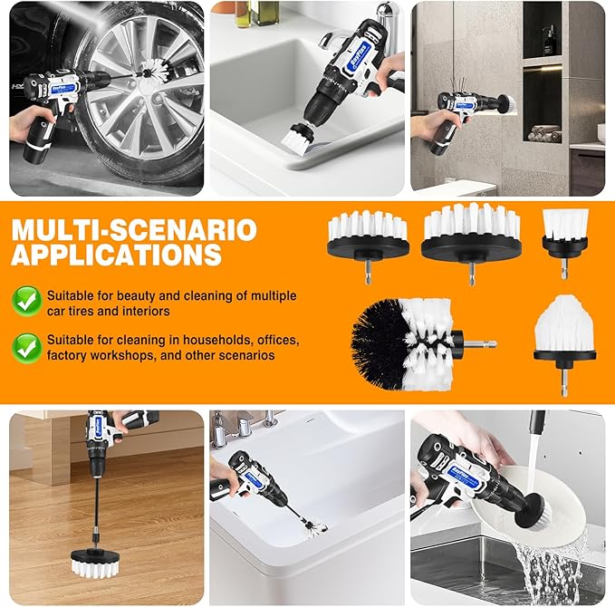 Electric Spin Cleaning Brush Battery Cleaning Brush Shower Cleaning Brush Battery Cleaning Brush with 10 Interchangeable Brush Heads Bathroom Shower Bathtub Glass Car Power Cleaning Brush