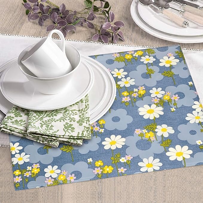 Daisy Flowers Dish Drying Mat for Kitchen Counter, 16"x18" Microfiber Absorbent Fast Dry Mat, 2Pcs Dish Mat Faucet Mats Sets, Large Drying Kitchen Mat Kitchen Drying Pad Coffee Bar Decor Gifts