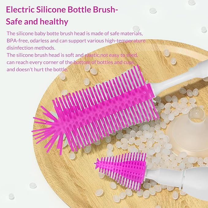 Electric Cleaning Brush with Bottle Brush & Milk Mixer, Rechargeable Electric Bottle Brush with 2 Speed Mode,Powerful Waterproof Bottle Cleaner Brush,A Must Have for Daily Life (Plum)