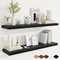 Fun Memories 40" Rustic Wood Floating Shelves with Invisible Brackets for Storage & Decor, Deep Wall Mounted Shelves for Bathroom, Kitchen, Living Room (Black, Set of 2)