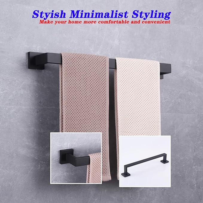 GERZWY SUS 304 Stainless Steel 20-Inch Bath Towel Bar Modern Style Bathroom Towel Bar Wall Mount Matte Black FG160150-BK