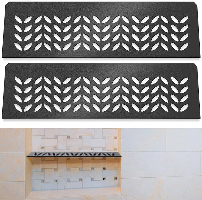 2 Pcs Aluminum Shower Niche Rectangular Shelf Black 5/32"/ 4 mm Thick, Petal Design, Matte Black Finish for 12" Prefabricated Niches, Fits 5/32" Grout Line
