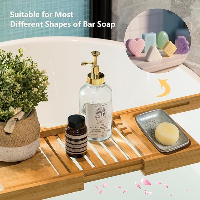 Gomakren Soap Dish for Shower, Ceramic Bar Soap Holder with Honeycomb Design - Soap Saver Tray for Bathroom Kitchen Sink, Sponge & Organizer Tray, Upscale Look, 5.5 Inch, Gray