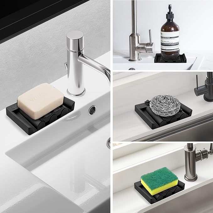 Soap Dish for Shower, Bathroom & Kitchen – Non-Slip, Self-Draining Design to Keep Soap Dry, Extend Soap Life – Easy to Clean, Compact & Durable (Black (Medium, 1 pcs)
