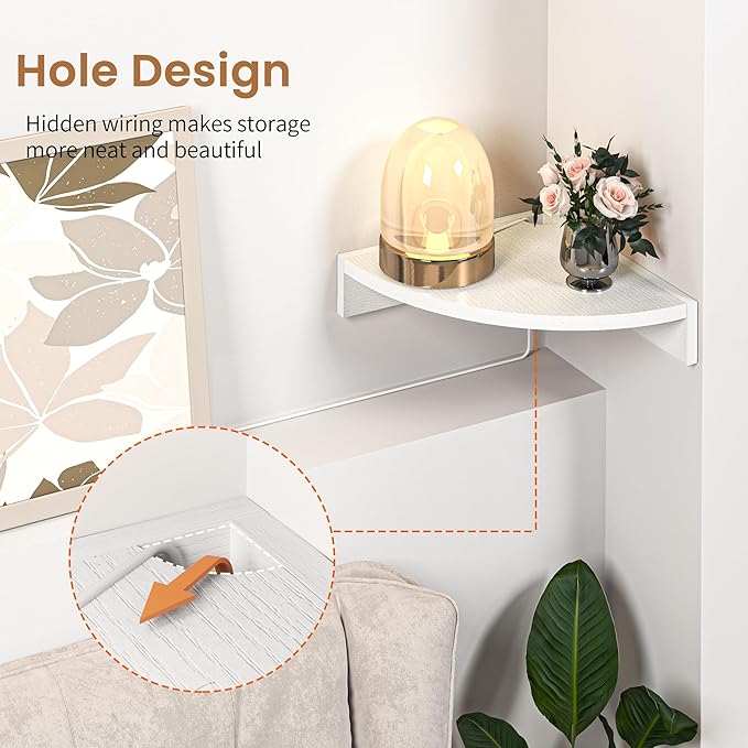 Fun Memories Corner Shelf Wall Mount, Wood Floating Corner Shelves, Corner Wall Shelf for Bedroom, Bathroom, Kitchen, Living Room (White, 3 Pack)