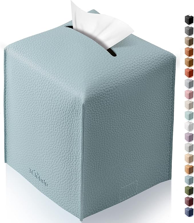 Tissue Box Cover for PU Leather, Modern Simple Solid Color Holder Square Tissue Bag, Ideal for Bathrooms,Office,Car,Nightstand,Outdoor Tent,Dining Table,5"X5"X5", Single Blue