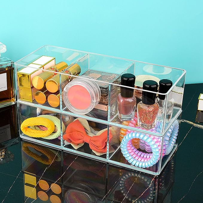 JessLab Acrylic Organizers, Bathroom Organizer for Drawer, Cosmetic Display Cases for Vanity, Countertop, Desk, Kitchen, and Makeup Storage, 3-Section