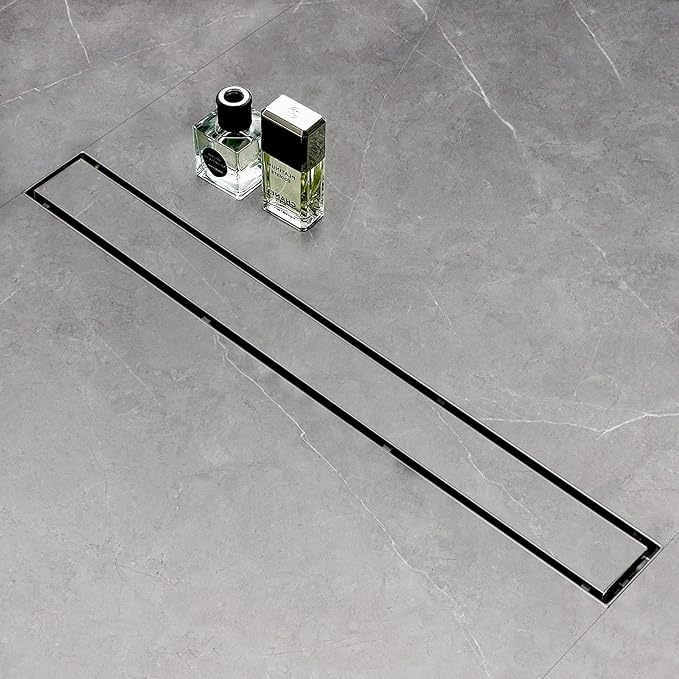 SaniteModar Linear Shower Drain, Shower Drain 30 inch with Flat and Tile Insert 2 in 1 Panel, Brushed 304 Stainless Steel Linear Drain, with Hair Strainer and Leveling feet