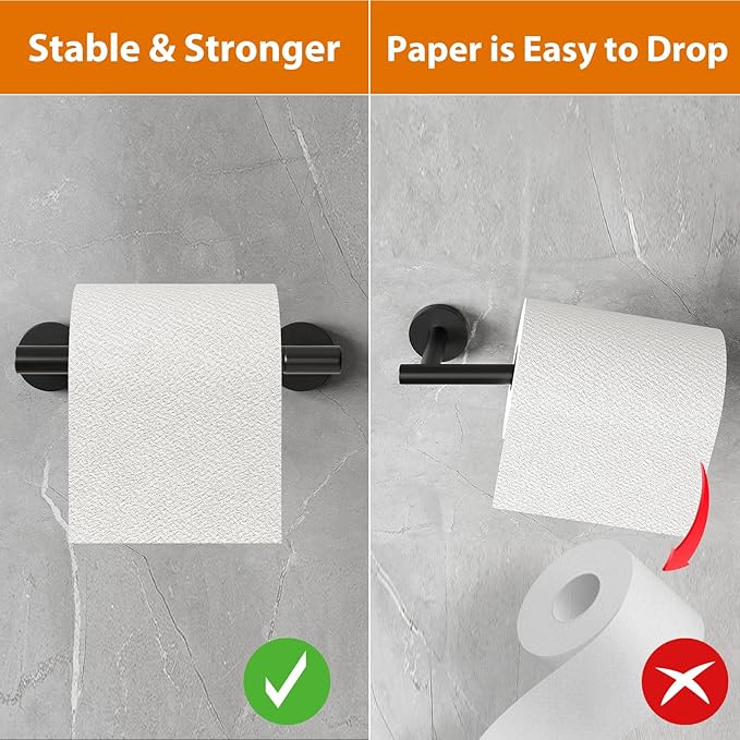 Fixwal Black Toilet Paper Holder Wall Mount, SUS 304 Stainless Steel, 7.64in Metal Black Pivoting Double-Post Tissue Roll Holder for Bathroom, Washroom