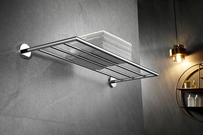 Towel Racks for Bathroom, Towel Shelf Wall Mounted, Modern Hotel Style Towel Bar, Single Towel Rack, Chrome, 26Inch, 077090-CR Leo Series