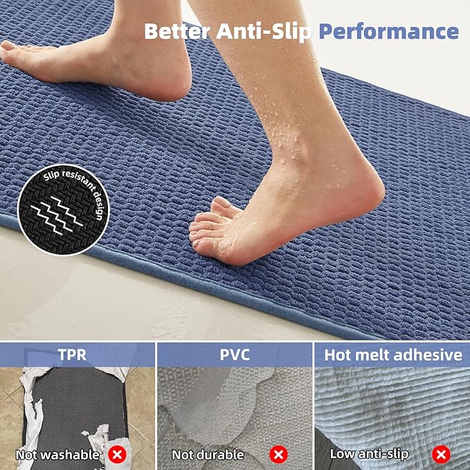 Small Bathroom Rugs Non Slip Washable Bath Rugs Super Absorbent Bathroom Rug Thin Quick Dry Low Pile Bath Mats, Denim Blue 12"x12"
