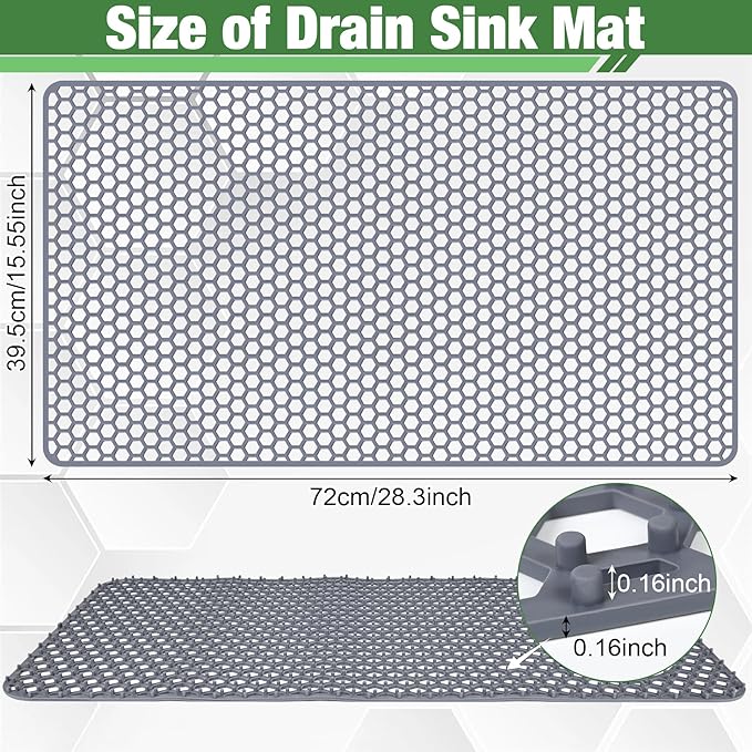 Sink Protectors Mat - 28.3"x15.55" Kitchen Sink Pad for Bottom of Basin for Protection of Stainless Steel and Tableware, Farmhouse Rubber Basin Mat Protector - Light Gray