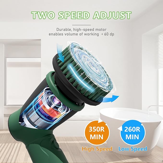 DAESUNG Electric Spin Scrubber, Electric Bathroom Scrubber with 6 Replacement Heads Electric Cleaning Brush, Shower Scrubber for Cleaning Bathtub, Car, Window, Floor, Stove, Tile