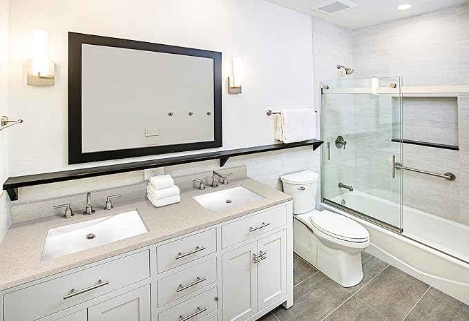 MSI Iced White Vanity Top with Under Mount Rectangle Double Bowl Ceramic Sinks, Engineered Marble Stone, 4" CC Faucet Holes, 61"X22"