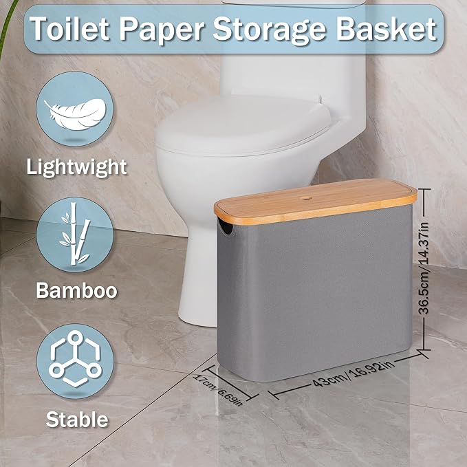 efluky Toilet Paper Storage, Toilet Paper Basket with Lid Organizer for Bathroom, Free Standing Holder with Storage, Grey
