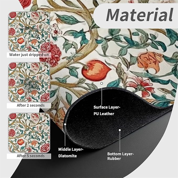 Kitchen Sink Splash Guard，Gorgeous flowers Faucet Mat Sink Gadgets-Super Absorbent Fast Drying Mat Drip Catcher for Kitchen, Bathroom,Sink Mat, Dish Drying Mat, Bathroom(15" X 5.5" )