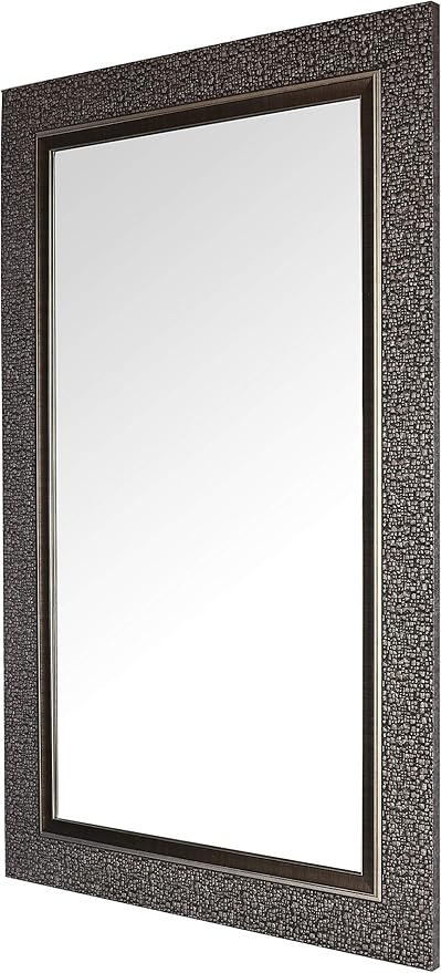 Mirrorize IMM101 Antique Mosaic Framed Designer Wall 27" W X 43" H | Vanity, Powder Room, Bathroom, Bedroom | Rectangle| Large Accent Mirror, 1.5DX27HX43W, Dark Silver