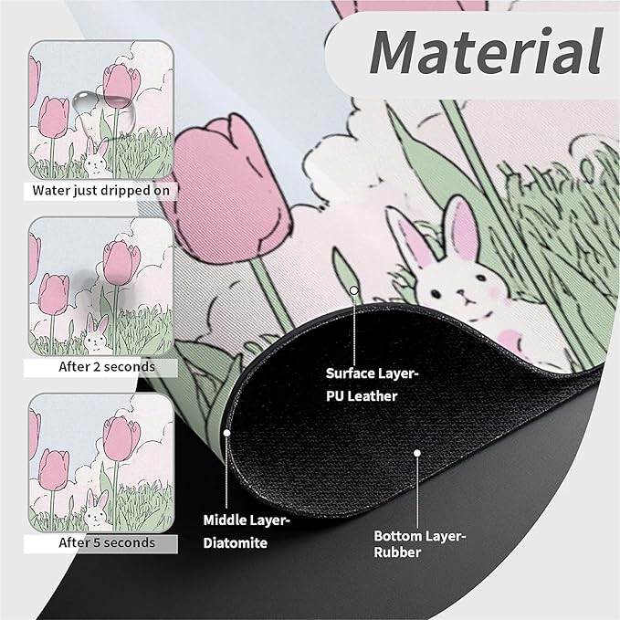 Kitchen Sink Splash Guard，pink tulips,white rabbits Faucet Mat Sink Gadgets-Super Absorbent Fast Drying Mat Drip Catcher for Kitchen, Bathroom,Sink Mat, Dish Drying Mat, Bathroom(15" X 5.5" )