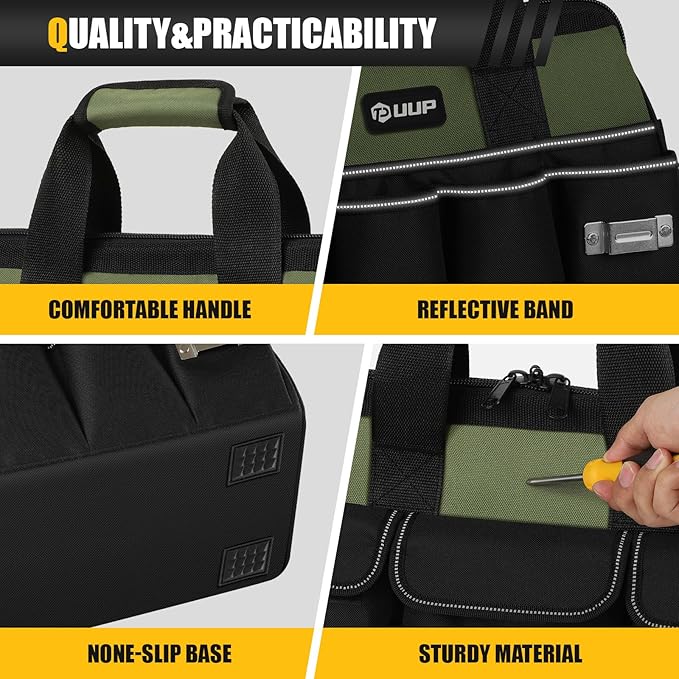 Heavy Duty Tool Bag 20-Inch, Extra Large 16-Pocket Portable Empty Tool Box Organizer Storage, Toolbox Organization, Soft Handle Carrying Toolbag with Zipper, Father Dad Men Mechanic Birthday Gift