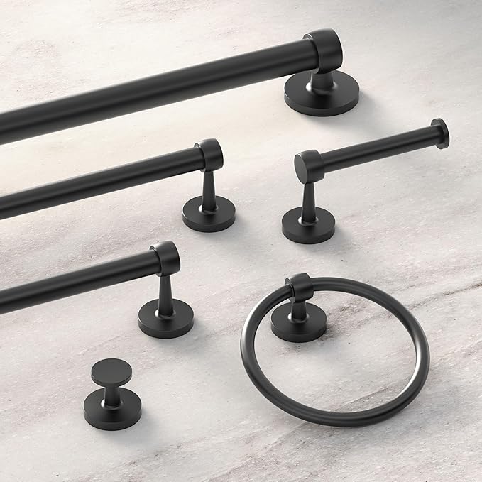 Gatco 5211MX Gibson Towel Bar | Retro Modern Wall-Mounted Bathroom Towel Bar | Stylish Decorative Hardware, Heavy Duty Metal, EZ Ancor Mounting | Matte Black Finish