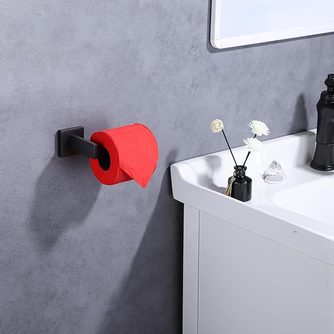 LANC Black Toilet Paper Holder, Bathroom Toilet Paper Roll Holder Wall Mounted for Bathroom Kitchen, Modern Matte Black TP Holder Dispenser Hangers Square SUS304 Stainless Steel, A8807MB