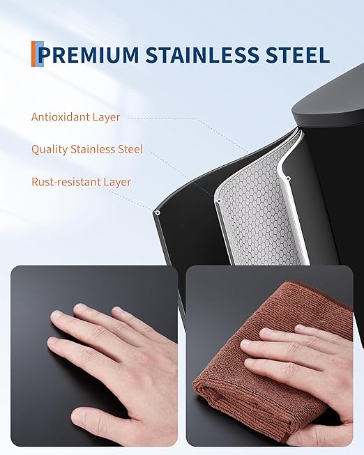 3.2 Gallon / 12 Liter Trash Can Stainless Steel Garbage Can with Removable Inner Bucket for Offices, Hands-Free Kitchen Step Trash Can for Kitchen & Bathroom, Black