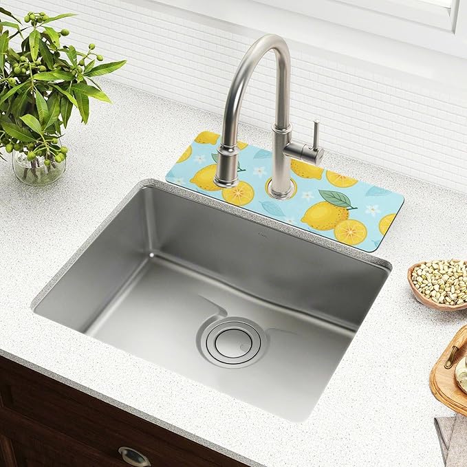 Kitchen Sink Splash Guard Sink Faucet Mat Faucet Handle Drip Catcher Drain Mats for Kitchen Bathroom Countertop Absorbent Dish Drying Mat Pad16 2pack 30x5.4Inch Lemon Blue