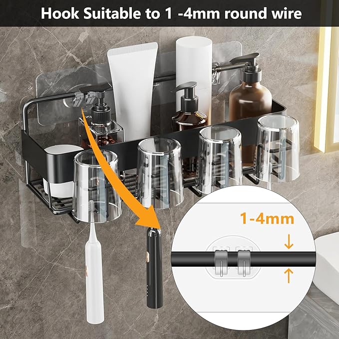 2 Pack Shower Caddy Adhesive Hooks Replacement, Shower Shelf Adhesive Replacement, Strong Adhesive Hooks for Rack Basket Holder