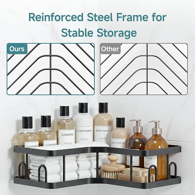 Veken Corner Shower Caddy 5-Pack, Advanced Rustproof Design, No Drilling Adhesive Shelves, Rack with Soap Holder, Large Capacity Bathroom Organizers and Storage, Wall-Mounted Kitchen & Home Decor