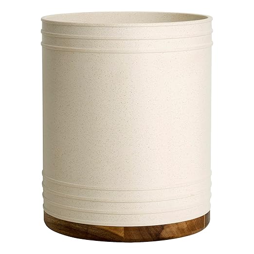 Allure Home Creation Marson Resin in Stone Finish with Natural Color Wooden Base Wastebasket 1.80 gallons