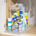 LAMU Under Sink Organizers and Storage, Pull Out Bathroom Kitchen Cabinet Organizers and Storage, 2-Tier White Under Sink Shelf Organizer Under Counter Storage Organizer