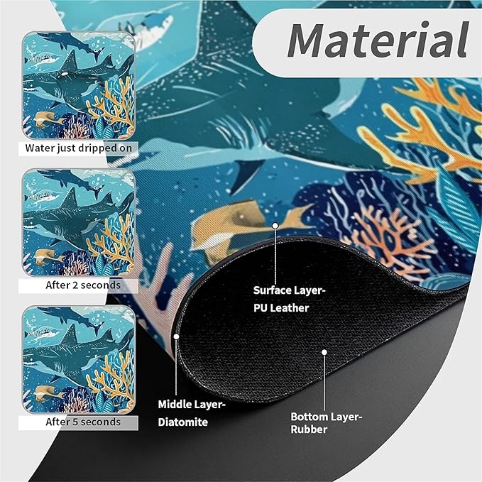 Kitchen Sink Splash Guard，Underwater world Faucet Mat Sink Gadgets-Super Absorbent Fast Drying Mat Drip Catcher for Kitchen, Bathroom,Sink Mat, Dish Drying Mat, Bathroom(15" X 5.5" )