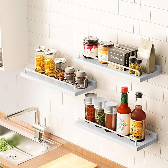 Floating Shelves for Wall Decor, White Shelves for Bathroom, Living Room, Bedroom, Picture Frames, Plants, Kitchen (Set of 3)