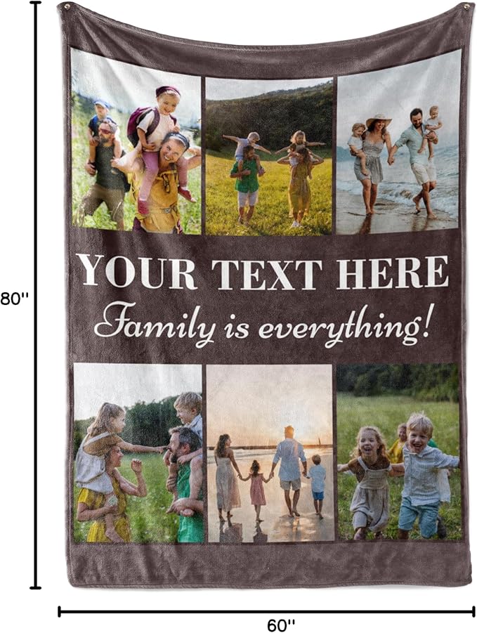 Ships Next Day, Custom Blanket with Picture and Text - Printed in USA, Personalized Photo Blanket with Text (Sherpa 60x80)