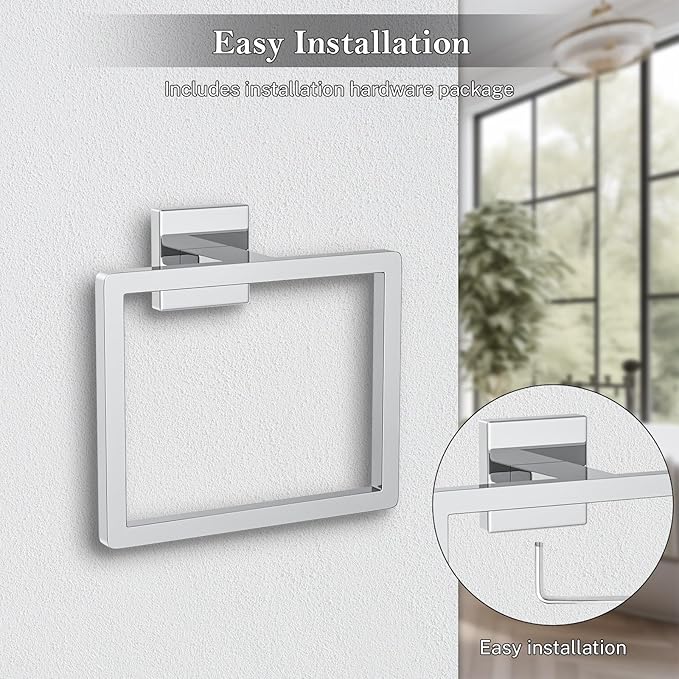 2-Piece Polished Chrome Towel Ring,Hand Towel Holder,Modern Towel Holder Stainless Steel Towel Rack Wall-Mounted Bathroom Towel Hanger