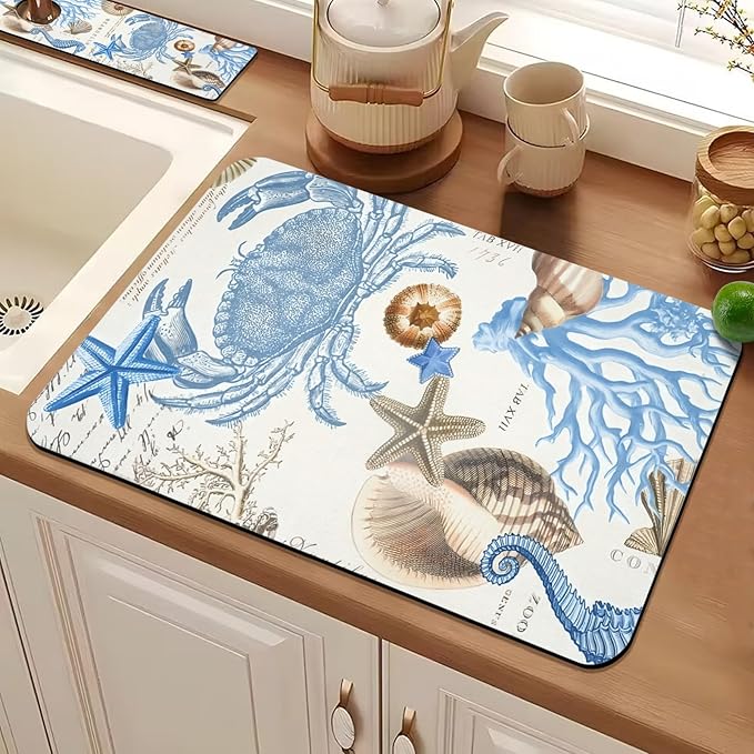 19.5" x 12" Dish Drying Mat & 24" x 5.5" Sink Splash Guard, Super Absorbent Drainer Rack Mat for Kitchen Counter Coffee Bar