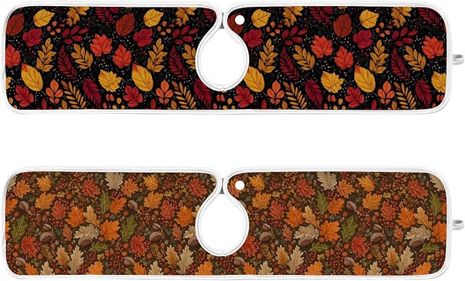 2 PCS Kitchen Sink Splash Guard 23.6 Inch Faucet Mat for Kitchen Sink Bathroom Sink Faucet Absorbing Drip Drain Mat Pad Microfiber Soft Washable Brown Autumn Maple Leaves