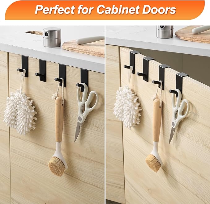 ARTOYS Over The Door Hooks (4 Pack) - Heavy Duty 20mm Wide Hangers for Thick Doors, Holds 50Lbs - EVA Foam Padded No-Scratch Hooks for Cabinets & Closets, Black