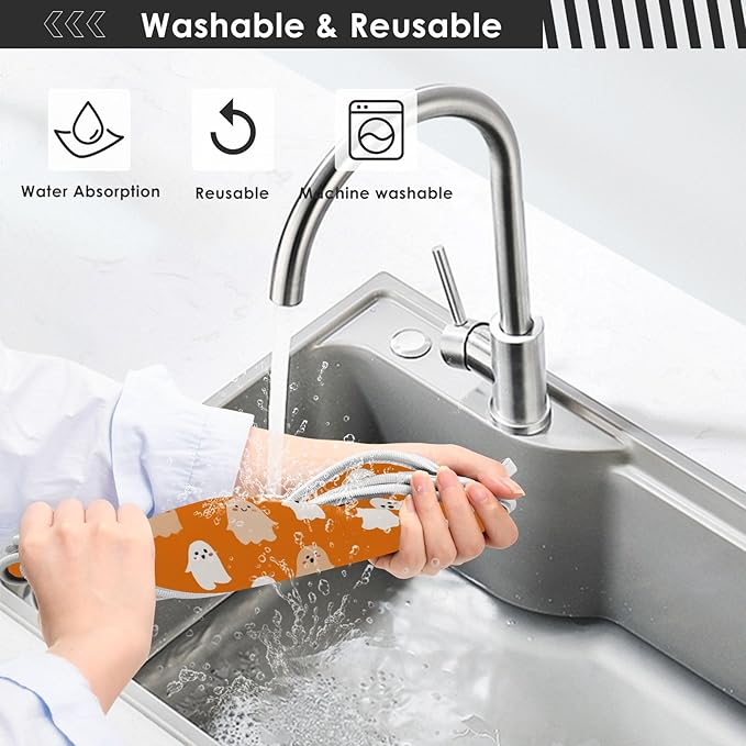 2 PCS Kitchen Sink Splash Guard 30 Inch Faucet Mat for Kitchen Sink Bathroom Sink Faucet Absorbing Drip Drain Mat Pad Microfiber Soft Washable Halloween Orange Blue Ghosts