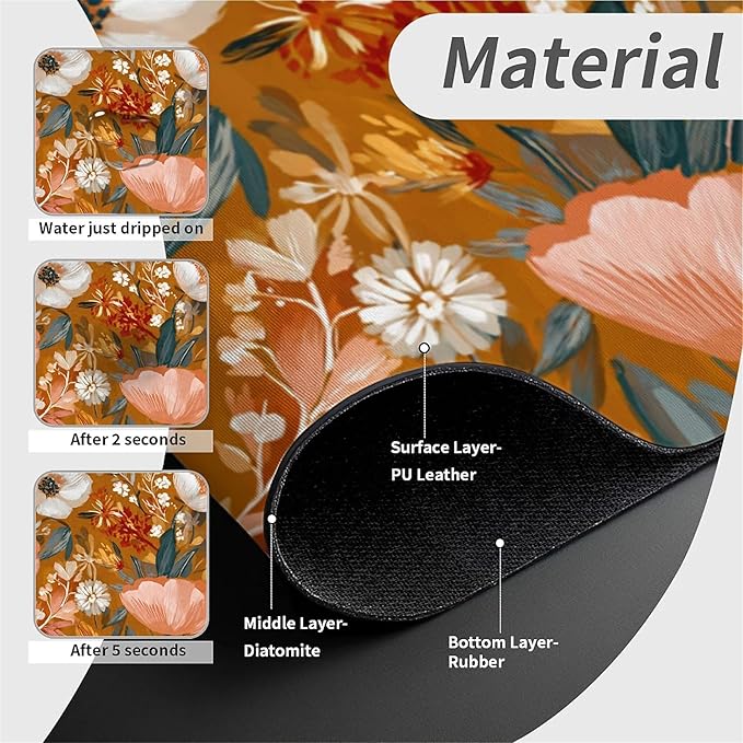 Kitchen Sink Splash Guard，Soft hues floral Faucet Mat Sink Gadgets-Super Absorbent Fast Drying Mat Drip Catcher for Kitchen, Bathroom,Sink Mat, Dish Drying Mat, Bathroom(15" X 5.5" )