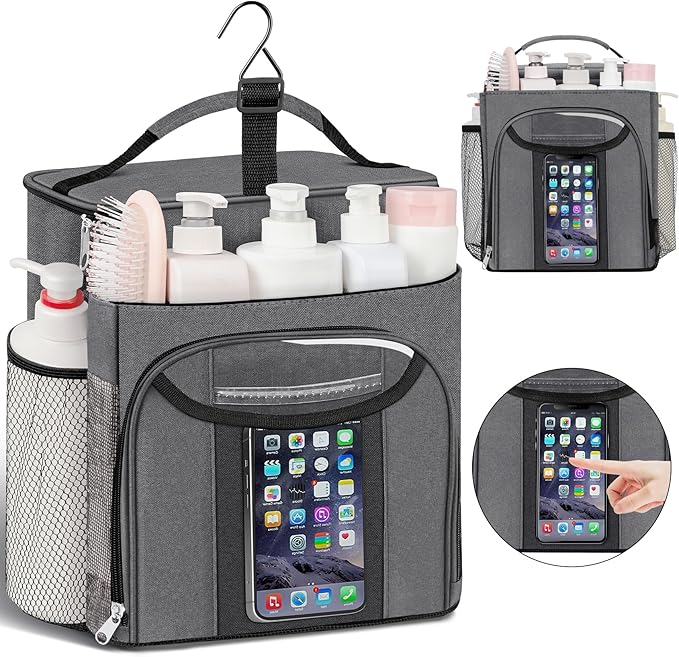 Attmu Mesh Shower Caddy Portable for Dorm College Essentials, Large Capacity Separate Compartment Hanging Toiletry Bag for College Student Camping Gym Travel Essentials (Gray)