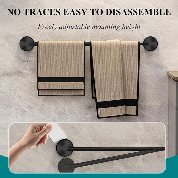 Towel Bar for Bathroom Wall,Adjustable 12~21 Inch Towel Racks for Bathroom Wall Mounted, Towel Holder for Glass Shower Door,Bathroom Accessories,Apparment Essentials,Home Decor-Black(2pcs)