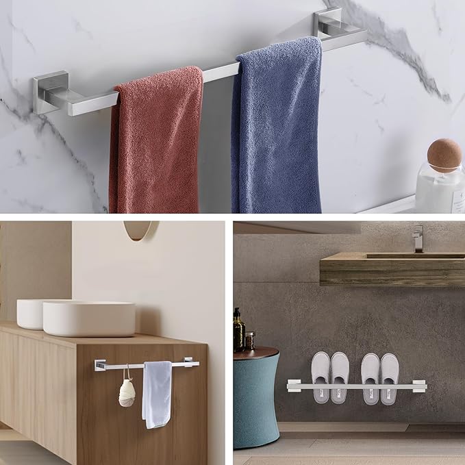 LANC 32-Inche Long Towel Bar for Bathroom Wall Mounted Brushed Nickel Bath Towel Rack Stainless Steel 80CM Towel Rod for Kitchen Square Towel Holder Towel Rail Towel Hanger, A9010BN-L8