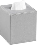 PU Leather Tissue Box Cover Square Tissue Box Holder with Magnetic Closure, Decorative Tissue Holder for Bathroom Bedroom Office (Silver)