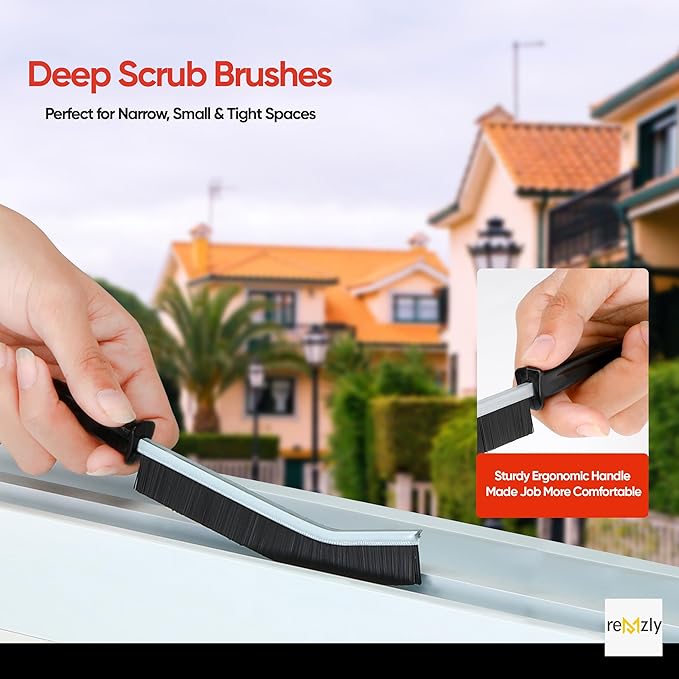 Hard Bristle Crevice Cleaning Brush for Household Use (Pack of 5), Grout Brush for Cleaning Kitchen, Bathroom, Window & Door Tracks, 2024 Design Long Multifunctional Cleaning Tools