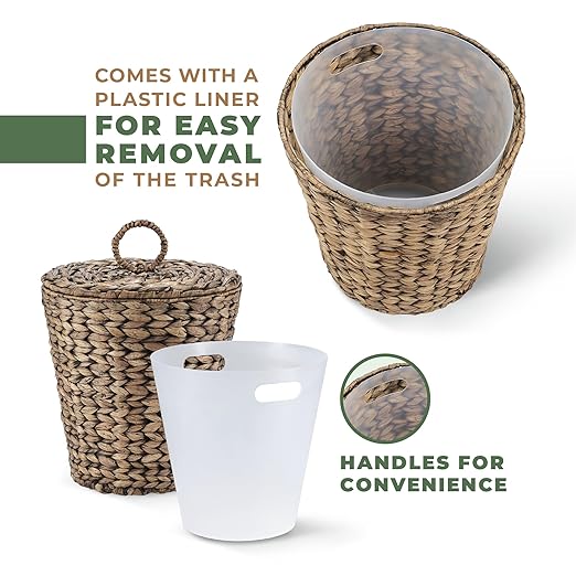 3 Gallon Black Wicker Trash Can with Lid and Liner