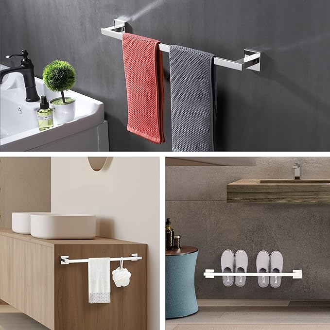 LANC Chrome Towel Bar for Bathroom Wall Mounted 12-Inche Silver Bath Towel Ring Stainless Steel Polished Hand Towel Holder for Cabinet Kitchen Towel Rack Towel Hanger, A9010CP-L3